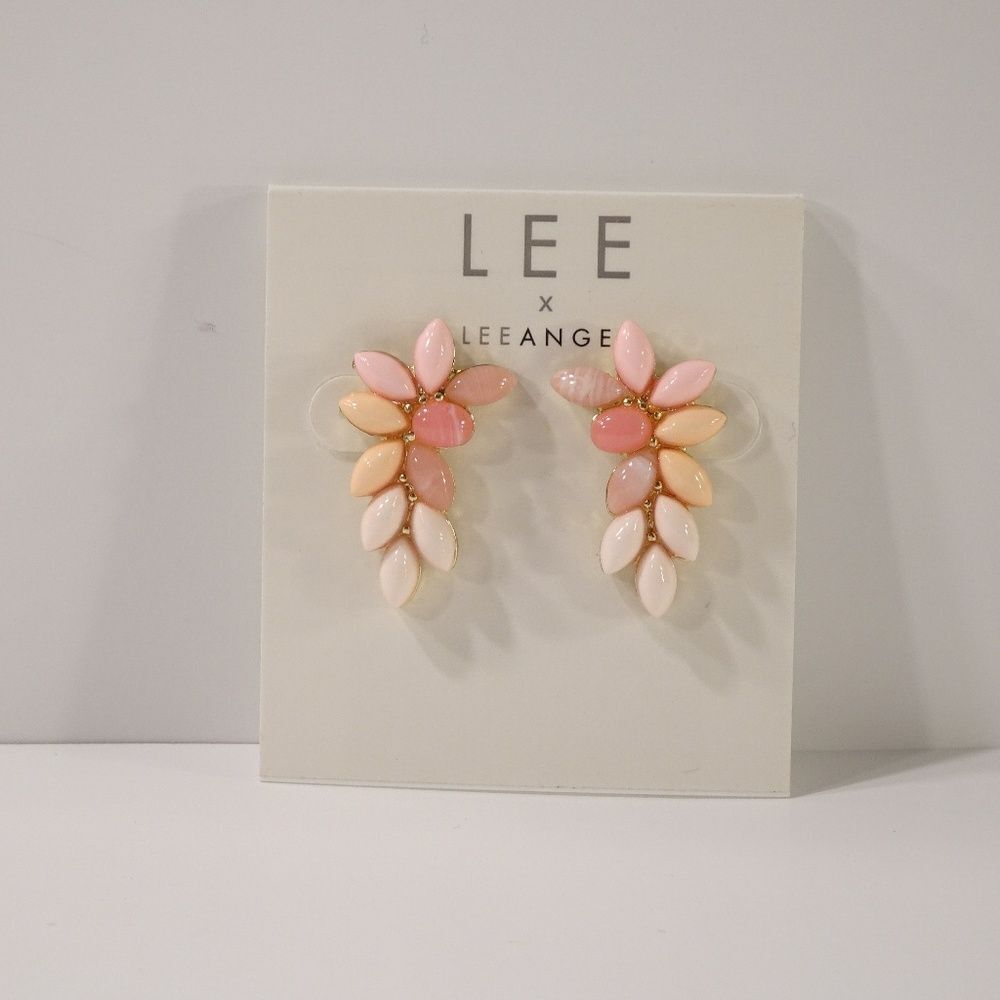 Nordstrom Lee by Lee Angel PInk Cabochon Leaf Earrings Ear Climbers NWT 50